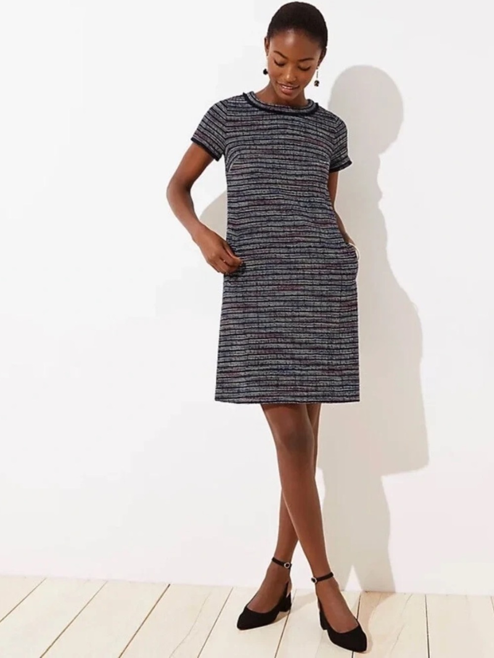 LOFT Rainbow Tweed Short Sleeve Shift Dress